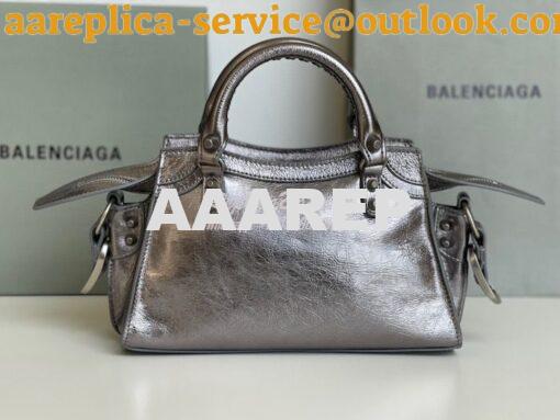 Replica Balenciaga Neo Cagole XS Handbag in Metallic Silver Arena Lamb 12