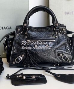 Replica Balenciaga Neo Cagole XS Handbag in Black Arena Lambskin 70094