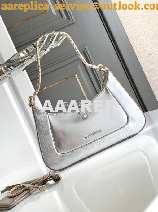 Replica Bvlgari Serpenti Baia Small Shoulder Bag silver Striated calfs 3