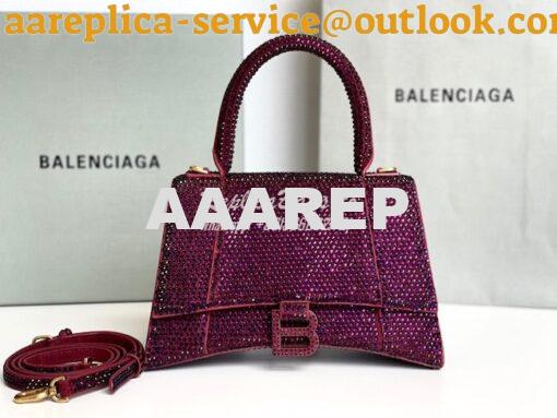 Replica Balenciaga Hourglass Top Handle Bag in Burgundy Suede Calfskin