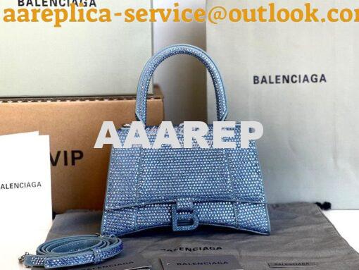 Replica Balenciaga Hourglass Top Handle Bag in Light Blue Suede Calfsk 2