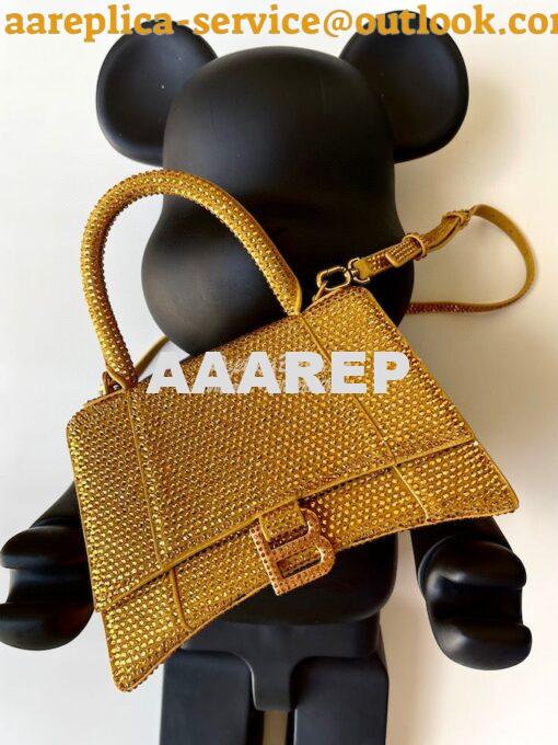 Replica Balenciaga Hourglass Top Handle Bag in Gold Suede Calfskin wit