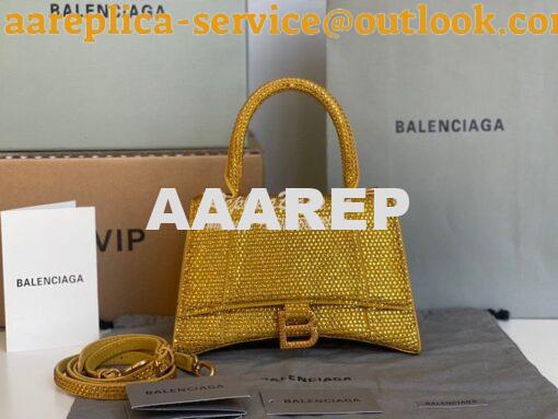 Replica Balenciaga Hourglass Top Handle Bag in Gold Suede Calfskin wit 2