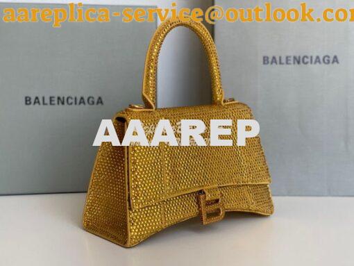 Replica Balenciaga Hourglass Top Handle Bag in Gold Suede Calfskin wit 3