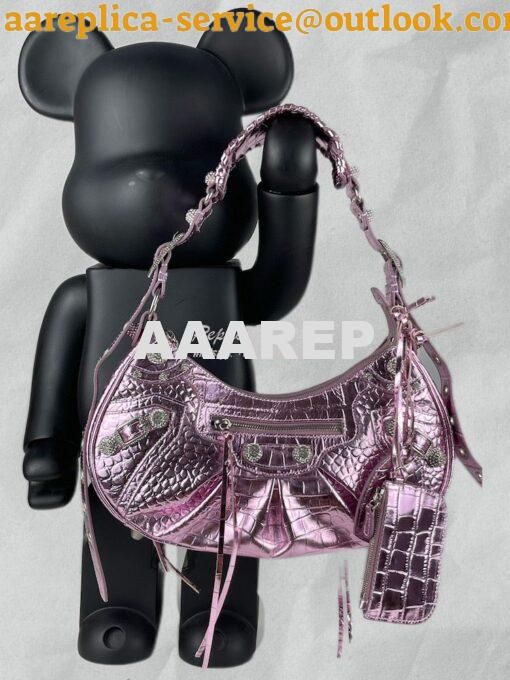 Replica Balenciaga Le Cagole XS S Shoulder Bag in Pink Metallized Croc 2