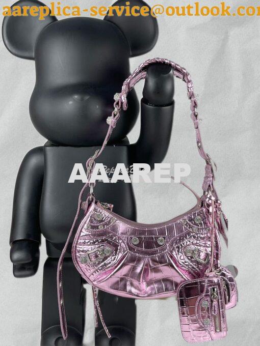 Replica Balenciaga Le Cagole XS S Shoulder Bag in Pink Metallized Croc 3