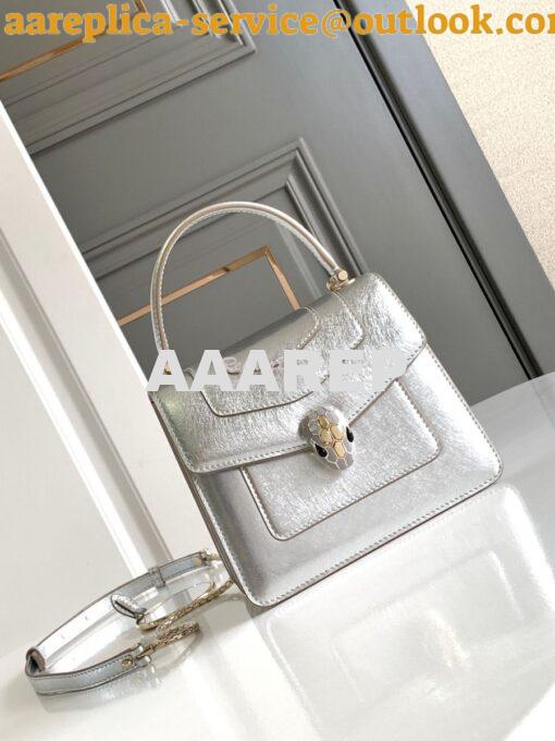 Replica Bvlgari Serpenti Forever Top Handle Silver Striated Leather 29