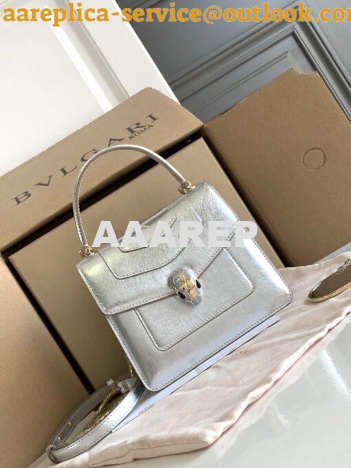 Replica Bvlgari Serpenti Forever Top Handle Silver Striated Leather 29 3