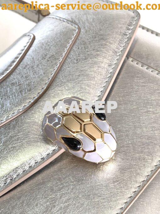 Replica Bvlgari Serpenti Forever Top Handle Silver Striated Leather 29 4