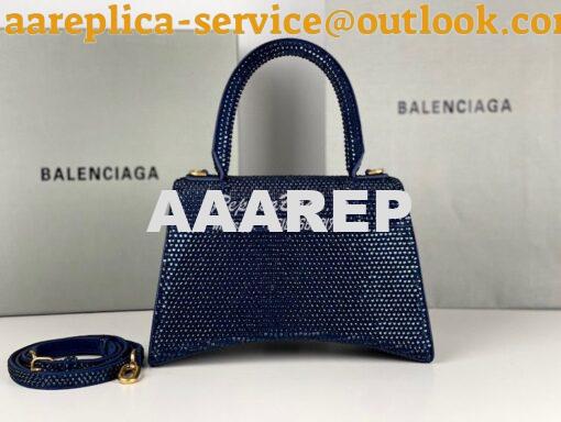 Replica Balenciaga Hourglass Top Handle Bag in Blue Suede Calfskin wit 15