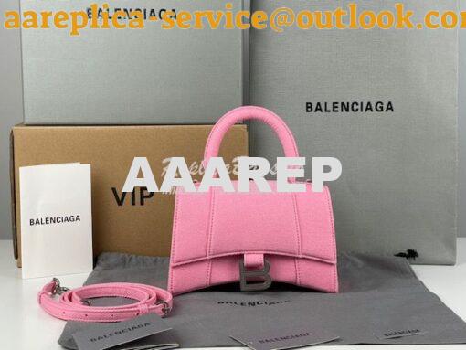 Replica Balenciaga Hourglass XS S Top Handle Handbag In Pink Denim 593 2