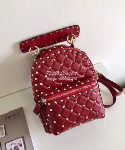 Replica Valentino Garavani Rockstud Spike Mini Leather Backpack Red 2