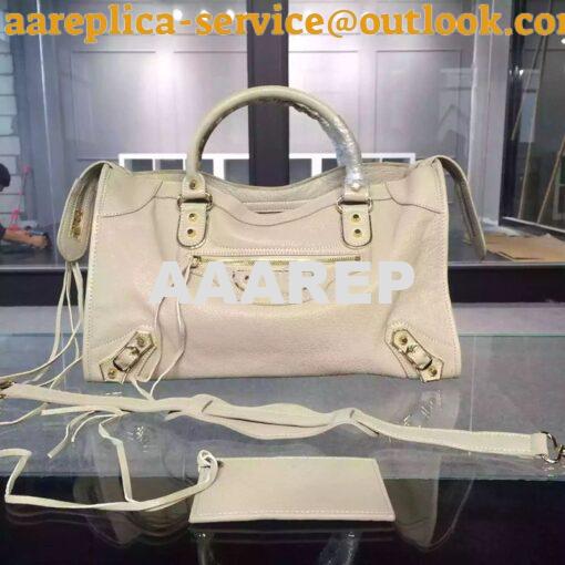 Replica Balenciaga Classic Goatskin Metallic Edge City White