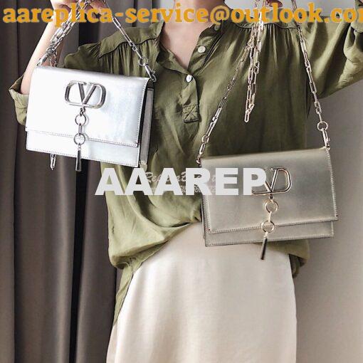 Replica Valentino Garavani Small VCASE Metallic Nappa Leather Bag Silv 10