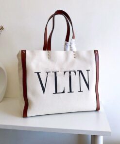 Replica Valentino VLTN Ivory Canvas Shopping Bag 2B0C89 Burgundy Brown 2