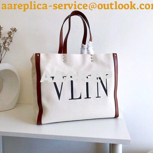 Replica Valentino VLTN Ivory Canvas Shopping Bag 2B0C89 Burgundy Brown 2