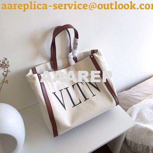 Replica Valentino VLTN Ivory Canvas Shopping Bag 2B0C89 Burgundy Brown 3