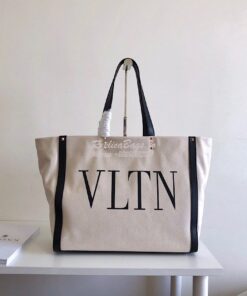 Replica Valentino VLTN Ivory Canvas Shopping Bag 2B0C89 Black