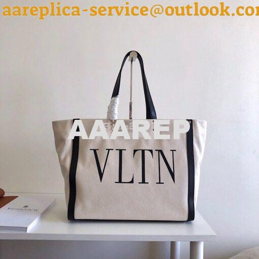 Replica Valentino VLTN Ivory Canvas Shopping Bag 2B0C89 Black