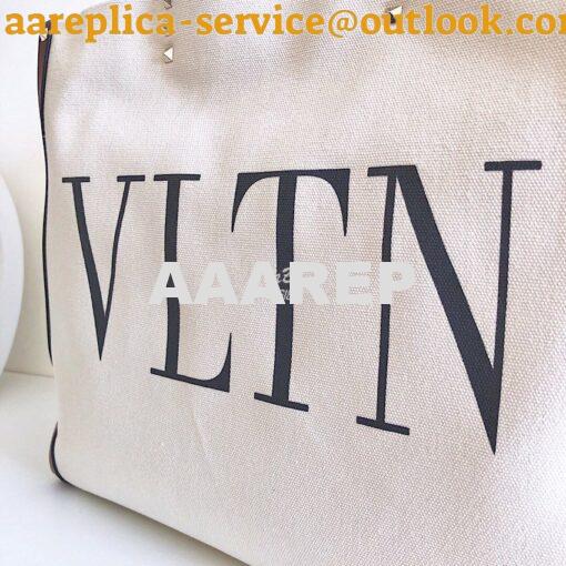 Replica Valentino VLTN Ivory Canvas Shopping Bag 2B0C89 Burgundy Brown 4