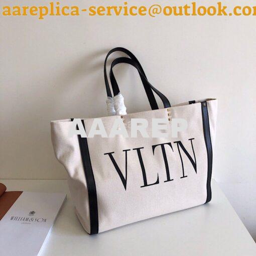 Replica Valentino VLTN Ivory Canvas Shopping Bag 2B0C89 Black 2