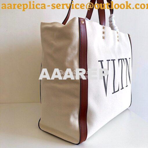 Replica Valentino VLTN Ivory Canvas Shopping Bag 2B0C89 Burgundy Brown 5