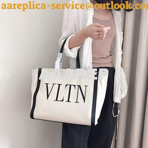 Replica Valentino VLTN Ivory Canvas Shopping Bag 2B0C89 Black 10