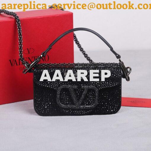 Replica Valentino Small Loco Shoulder Bag With Rhinestones 3W2B0K Blac