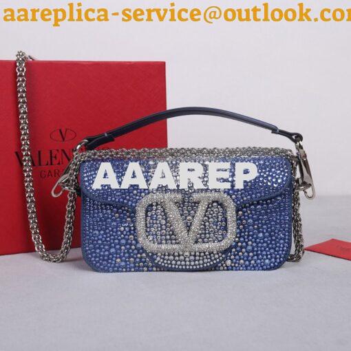 Replica Valentino Small Loco Shoulder Bag With Rhinestones 3W2B0K Blue