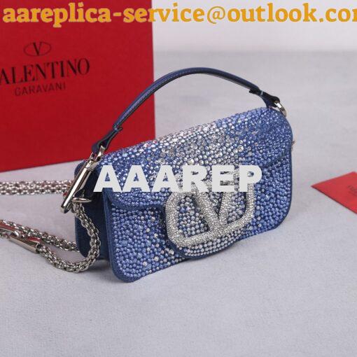 Replica Valentino Small Loco Shoulder Bag With Rhinestones 3W2B0K Blue 2