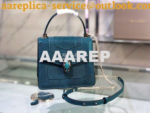 Replica Bvlgari Serpenti Forever Tote Bag in Deep Jade Metallic Karung