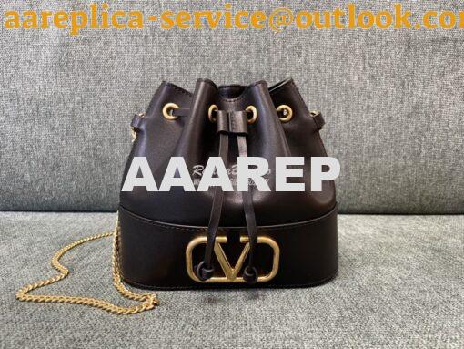 Replica Valentino Mini Bucket Bag In Nappa Leather with VLogo Signatur