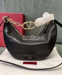 Replica Valentino Small Vlogo Moon Hobo Bag In Nappa Calfskin With Cha