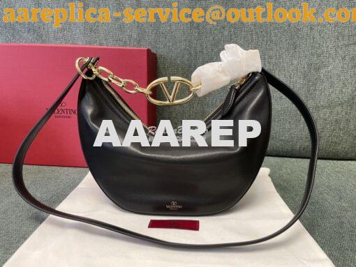 Replica Valentino Small Vlogo Moon Hobo Bag In Nappa Calfskin With Cha