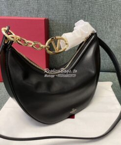 Replica Valentino Small Vlogo Moon Hobo Bag In Nappa Calfskin With Cha 2