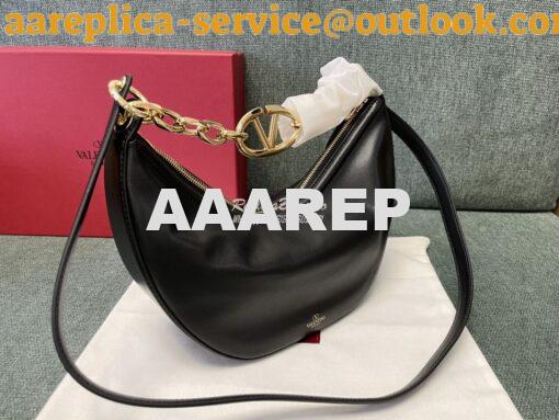 Replica Valentino Small Vlogo Moon Hobo Bag In Nappa Calfskin With Cha 2