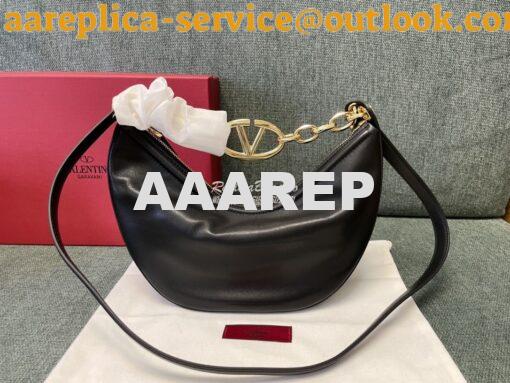 Replica Valentino Small Vlogo Moon Hobo Bag In Nappa Calfskin With Cha 3