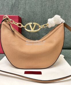 Replica Valentino Small Vlogo Moon Hobo Bag In Grainy Calfskin With Ch