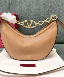 Replica Valentino Small Vlogo Moon Hobo Bag In Grainy Calfskin With Ch 2