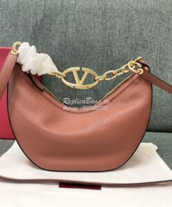 Replica Valentino Small Vlogo Moon Hobo Bag In Grainy Calfskin With Ch