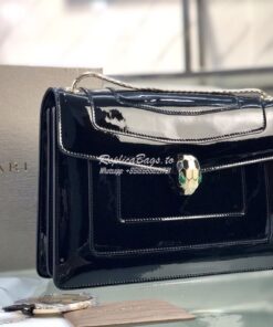 Replica Bvlgari Serpenti Forever Flap Cover Bag in Metallic Black 3979 2