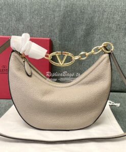 Replica Valentino Small Vlogo Moon Hobo Bag In Grainy Calfskin With Ch