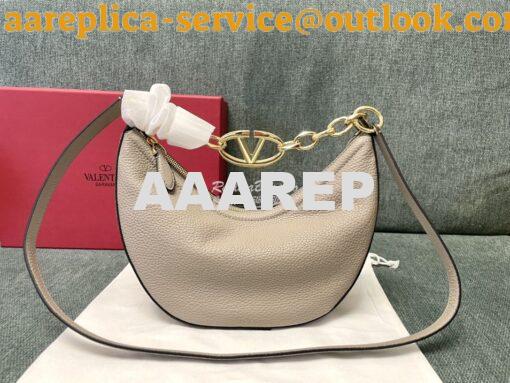 Replica Valentino Small Vlogo Moon Hobo Bag In Grainy Calfskin With Ch