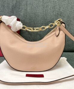 Replica Valentino Small Vlogo Moon Hobo Bag In Grainy Calfskin With Ch