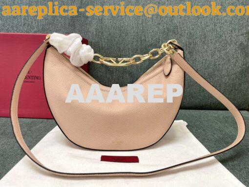 Replica Valentino Small Vlogo Moon Hobo Bag In Grainy Calfskin With Ch