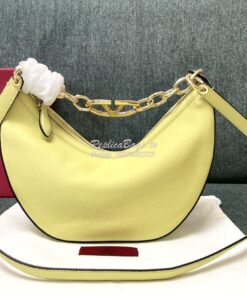 Replica Valentino Small Vlogo Moon Hobo Bag In Grainy Calfskin With Ch