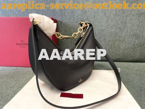 Replica Valentino Small Vlogo Moon Hobo Bag In Grainy Calfskin With Ch 2