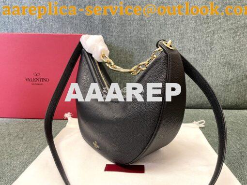 Replica Valentino Small Vlogo Moon Hobo Bag In Grainy Calfskin With Ch 3