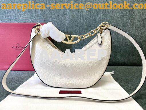 Replica Valentino Small Vlogo Moon Hobo Bag In Grainy Calfskin With Ch