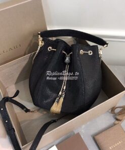 Replica Bvlgari Serpenti Forever Bucket Bag in Black Metallic Karung S 2